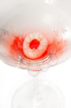 Lychee martini cocktail straight up isolated on white background