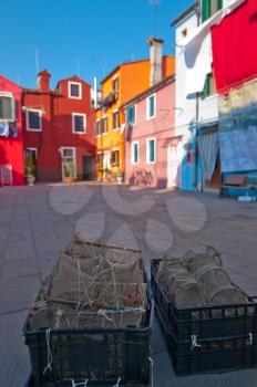 Italy Venice Burano island with traditional colorful houses 