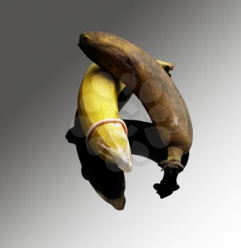 safe sex message,good banana with condom,rotten banana without condom