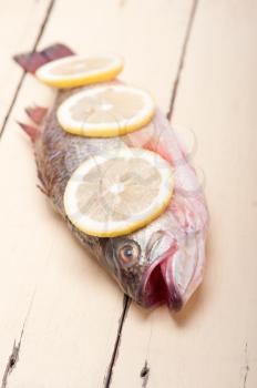 fresh whole raw fish on a wooden table ready to cook