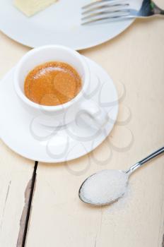 italian espresso coffee over white wood table