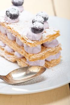 fresh baked napoleon blueberry and cream cake dessert 