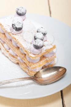 fresh baked napoleon blueberry and cream cake dessert 