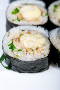 macro closeup of fresh sushi choice combination assortment selection 