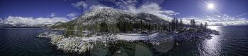 Royalty Free Photo of Sand Harbor Lake Tahoe, California, USA. This is a 5 image aerial panoramic of Sand Harbor at Lake Tahoe.