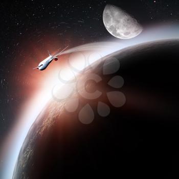 Space transportation and technologies in the future, abstract backgrounds