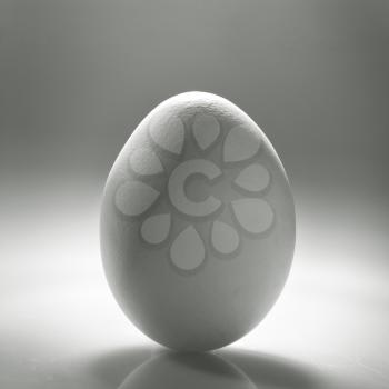 White egg over desk with reflection and shadow