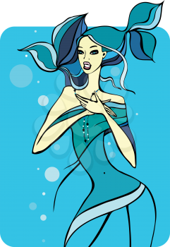 Royalty Free Clipart Image of a Woman Holding Fish