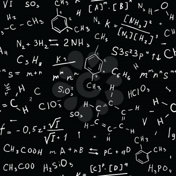 Chemical formulas background. Seamless Vector hand drawn illustration