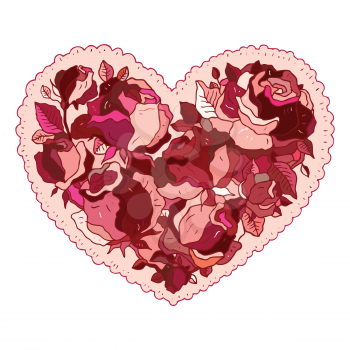 Elegance pattern Heart of flowers roses. Valentine Greeting card. Hand drawn vector illustration.