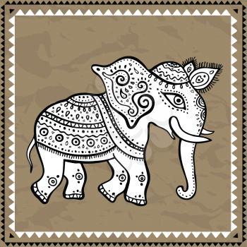 Ethnic elephant. Hand drawn vector  illustration. Indian style.