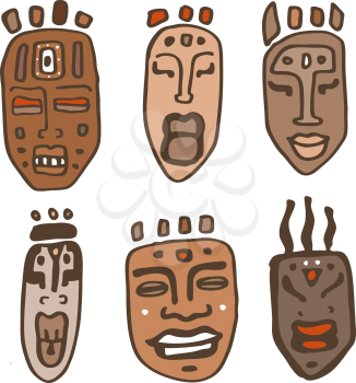 African  Masks set. Vector Isolated over white.