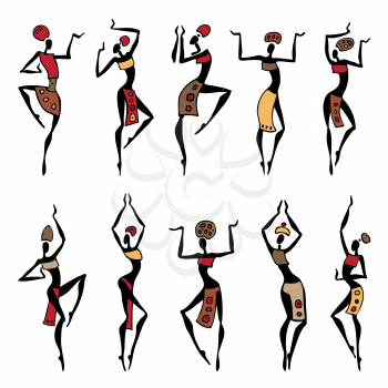 Dancing woman in ethnic style. Vector collection.