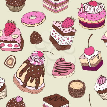 Cute cake. Seamless pattern. Multicolored Vector background