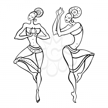 Beautiful asian dancer. Ethno dance. Hand drawn vector illustration.