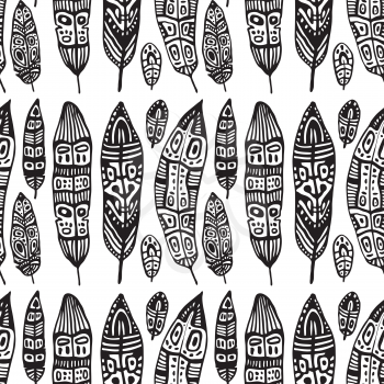 Vintage Feathers, seamless background. Hand drawn illustration.