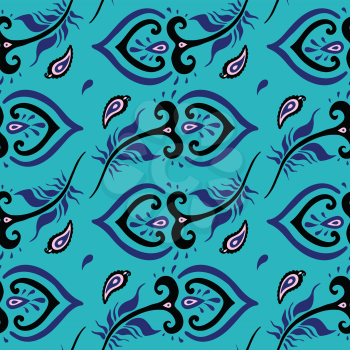 Beautiful peacock feathers, seamless background. Hand drawn pattern.
