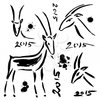Goat 2015, New year Symbol set. Chinese Zodiac. Hand drawn Illustration.