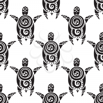 Turtles. Polynesian tribal pattern. Seamless Vector background.