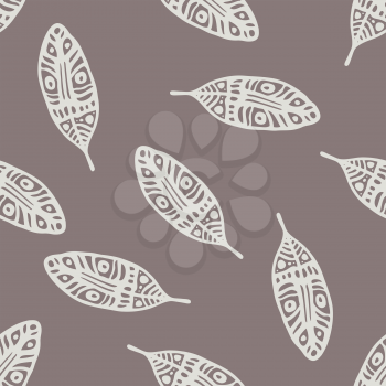 Vintage Feathers seamless background. Hand drawn illustration.