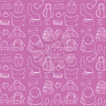 Background of women handbags. Hand drawn vector pattern.