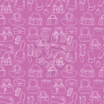 Background of women handbags. Hand drawn vector pattern.