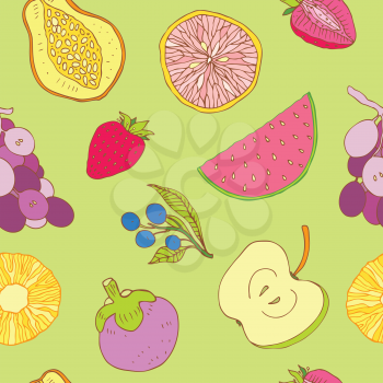 Multi colored Seamless fruits background. Vector illustration