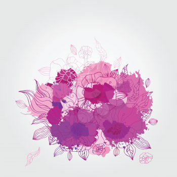 Decorative floral background. Hand drawn blooming flowers.