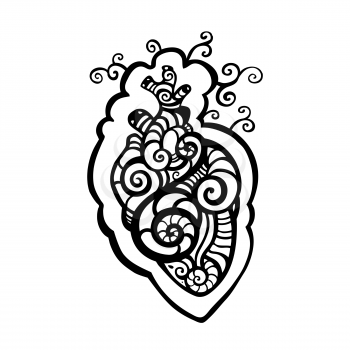 Decorative heart. Tribal pattern. Ethnic tattoo. Vector illustration