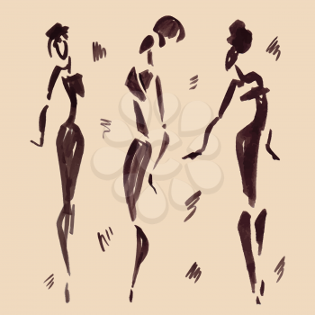 Figures of african dancers. Hand drawn Vector Illustration.