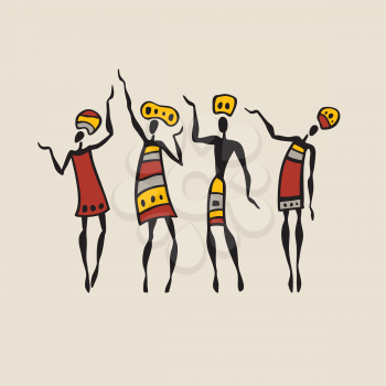 Figures of african dancers. People silhouette set. Vector  Illustration.