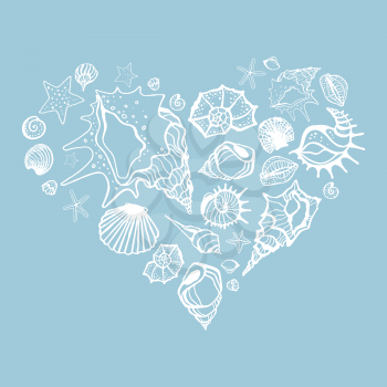 Heart of Sea shells. Seashells Hand drawn vector illustration