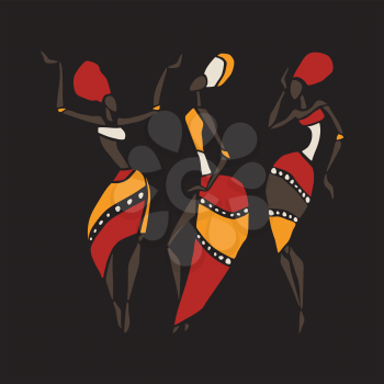 Figures of african dancers. Dancing woman in ethnic style. Vector  Illustration.