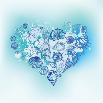 Heart of Sea shells. Seashells Hand drawn vector illustration