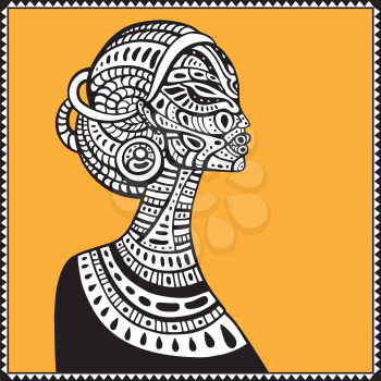 Profile of beautiful African woman. Hand drawn ethnic illustration.