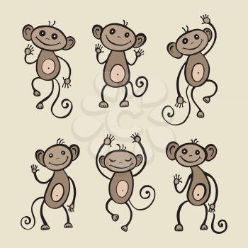 Monkey. Chinese Animal astrological sign 2016 year, Hand drawn Vector Illustration. Hieroglyph symbol translation Monkey