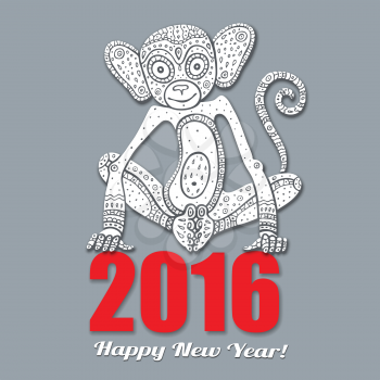 Monkey. Chinese Animal astrological sign 2016 year, Hand drawn Vector Illustration