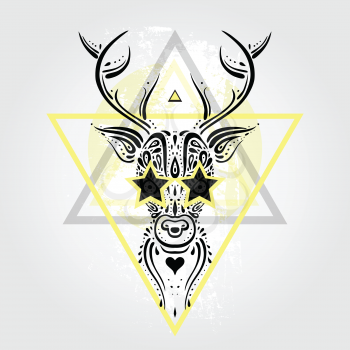 Deer head Tribal pattern. Polynesian tattoo style. Vector illustration.