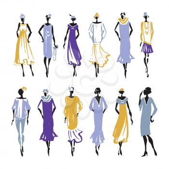 Retro Woman silhouette. Trace Hand drawn, fashion illustration