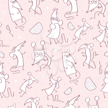 Funny Rat, seamless pattern. Hand drawn doodles illustration. Vector Background
