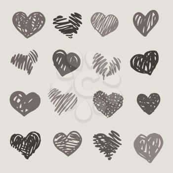 Hand drawn Heart. Set of design elements. Vector illustration