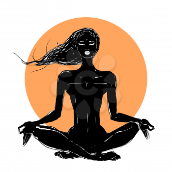 Beautiful girl in yoga pose. Meditation. Vector illustration
