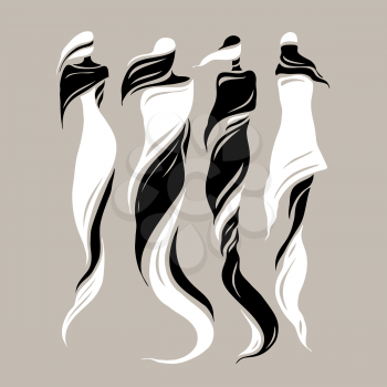 Abstract silhouettes of east girl. Beautiful Muslim woman. Vector Fashion illustration. White background