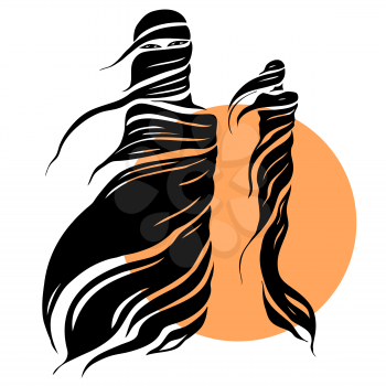 Abstract silhouettes of east girl. Beautiful Muslim woman. Vector Fashion illustration. White background