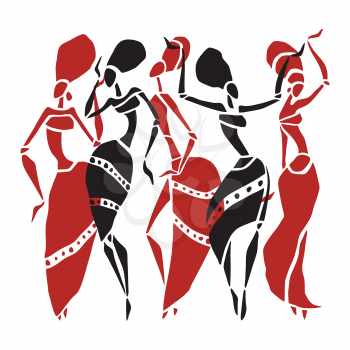 Beautiful dancers silhouette isolated on white background. Tribal women. Vector illustration