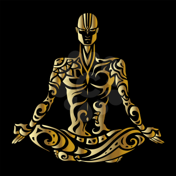 Yoga man Silhouette. Hand drawn vector illustration. Meditation in lotus pose Padmasana
