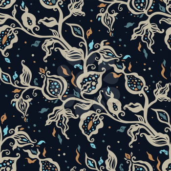 Exotic vintage pattern with blue flowers. Seamless Paisley floral, vector illustration. Can be used for wallpaper, textile, phone case print