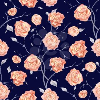 Roses. Hand Drawn Floral Pattern. Watercolor illustration, vintage style