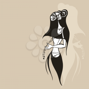 Beautiful muslim woman in black Hijab. Silhouette. Hand drawn vector illustration.