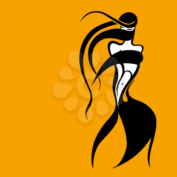 Beautiful muslim woman in black Hijab. Silhouette. Hand drawn vector illustration.